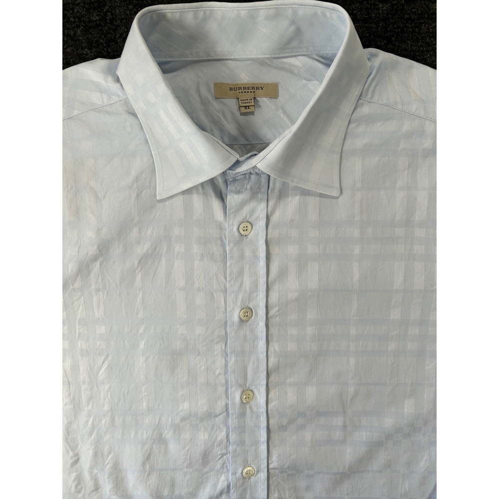 Burberry London Vintage Men XL Blue Tonal Jacquard Nova Check‎ Button Down Shirt